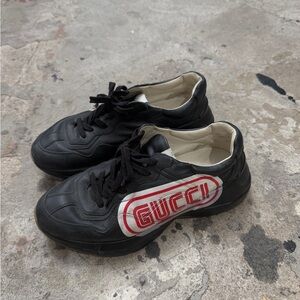 Gucci Rhyton Sega Black Sneakers With Red Logo Detailing Pre Owned